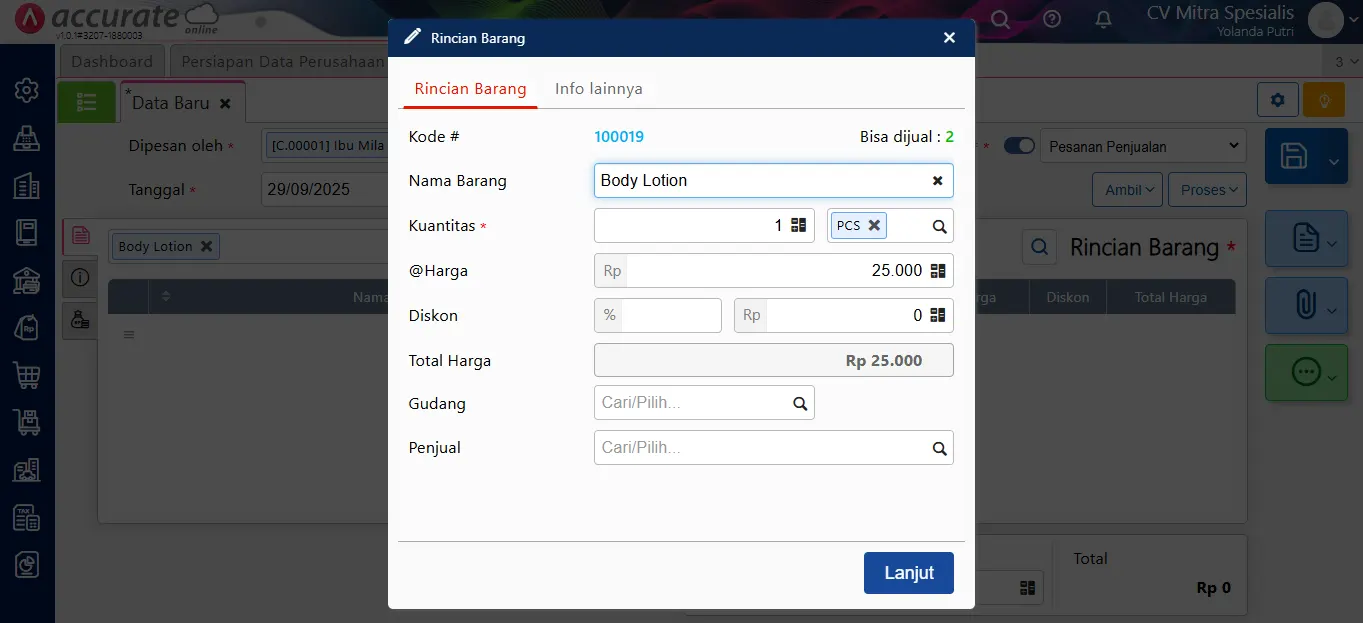 cara menggunakan fitur Pesanan Penjualan